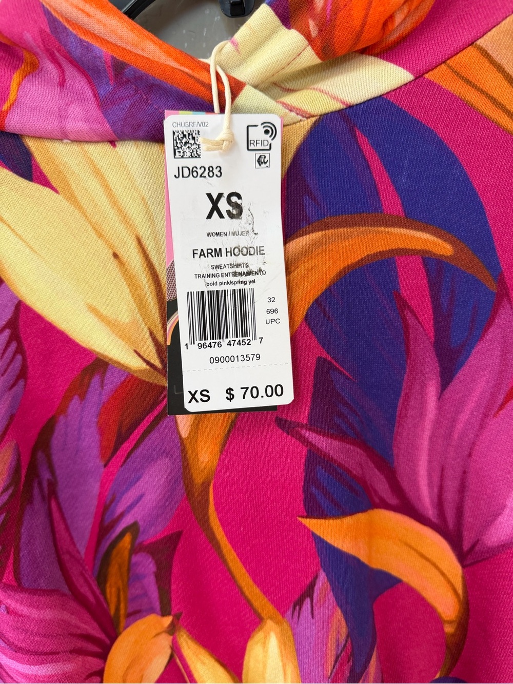 Adidas x Farm Rio Women’s XS Cropped Hoodie Pink Birds of Paradise Sweatshirt - Picture 2 of 5